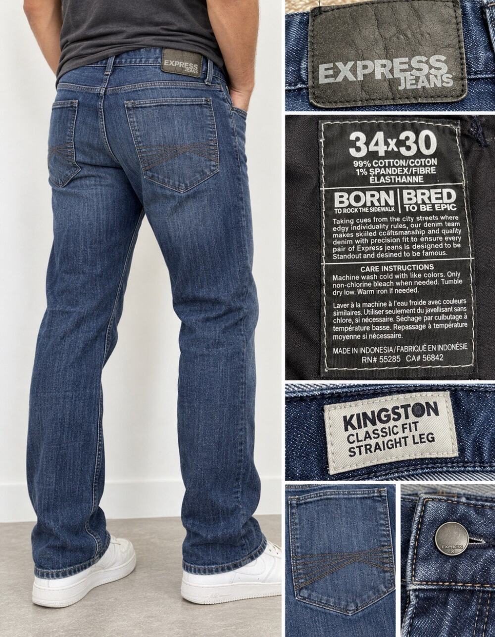 Y2K Indie Sleaze Express Kingston Straight Leg Jeans 34x30 Dark Wash Indigo 00s